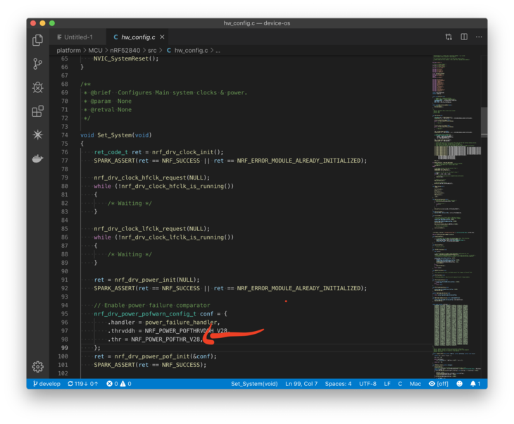 Screenshot of code location
