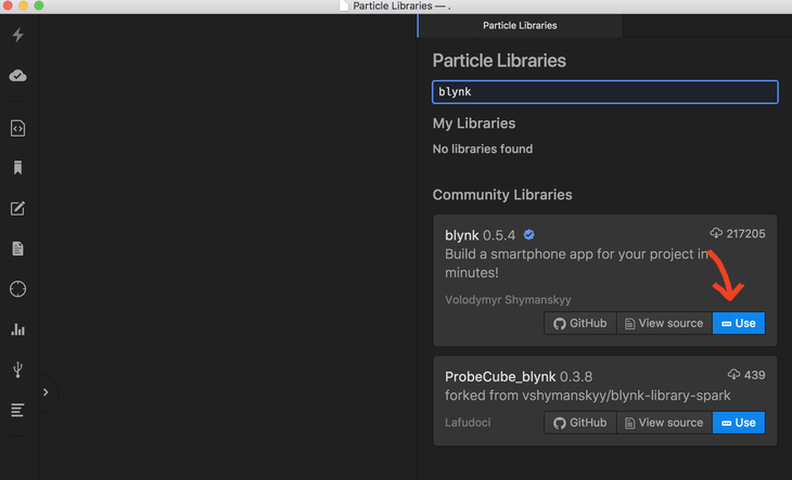 Install the library in Particle Dev