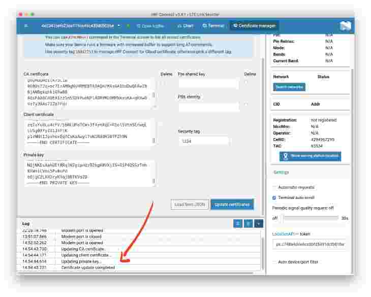 LTE Link Monitor Ceritificate Update progress