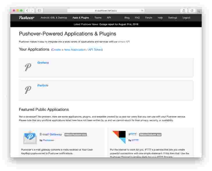 App/Plugins screen in Pushover
