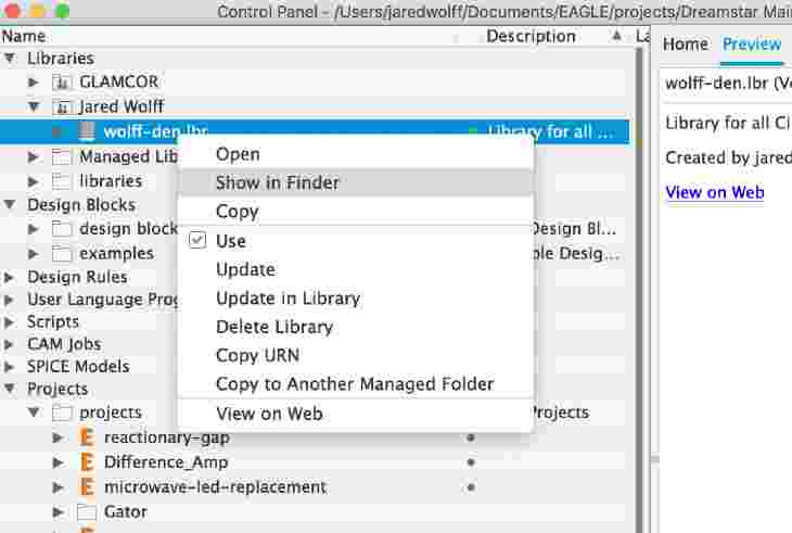 Showing library in Finder
