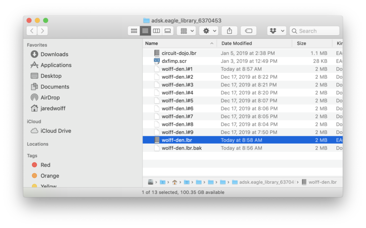 Library highlighted in Finder