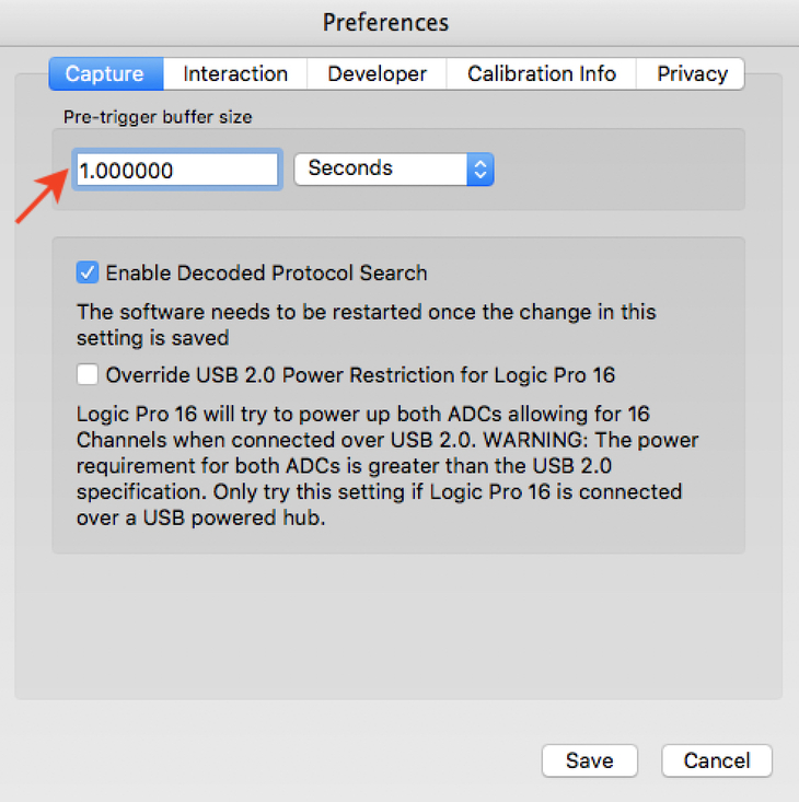Pre-trigger buffer settings