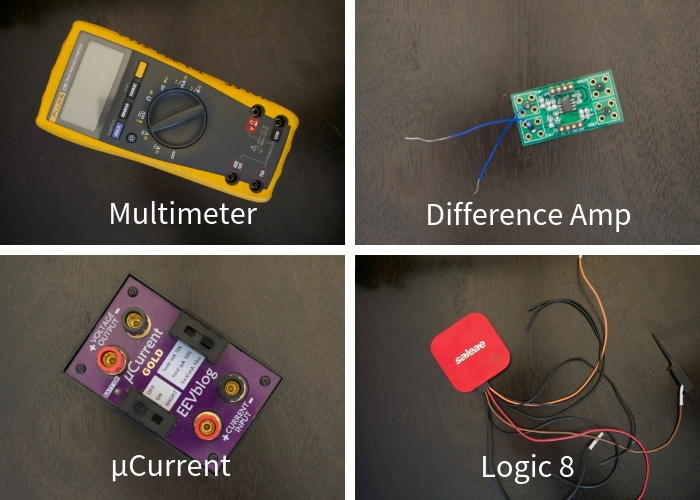 Multimeter, difference amp, µCurrent, Logic 8