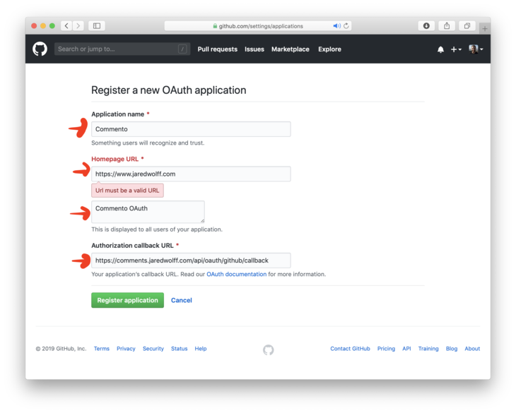 Register new OAuth application