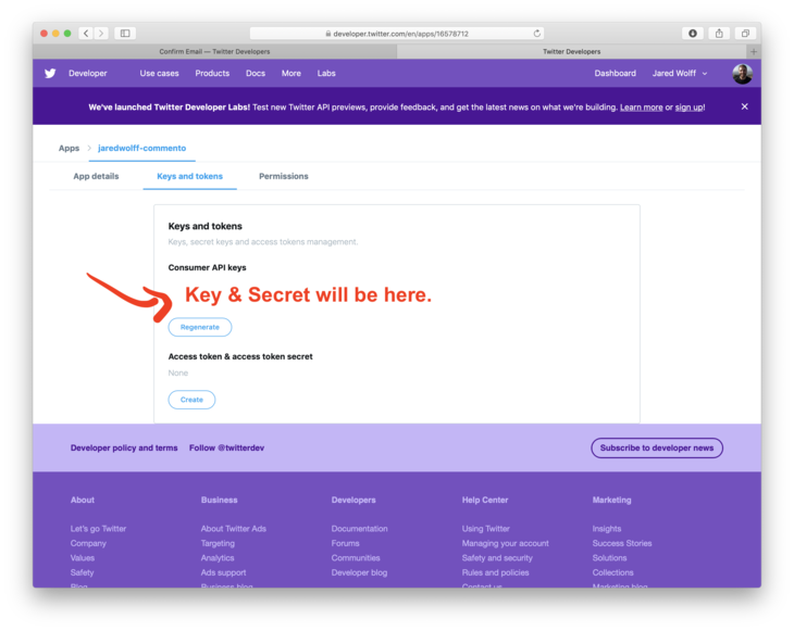 Get oauth key and secret