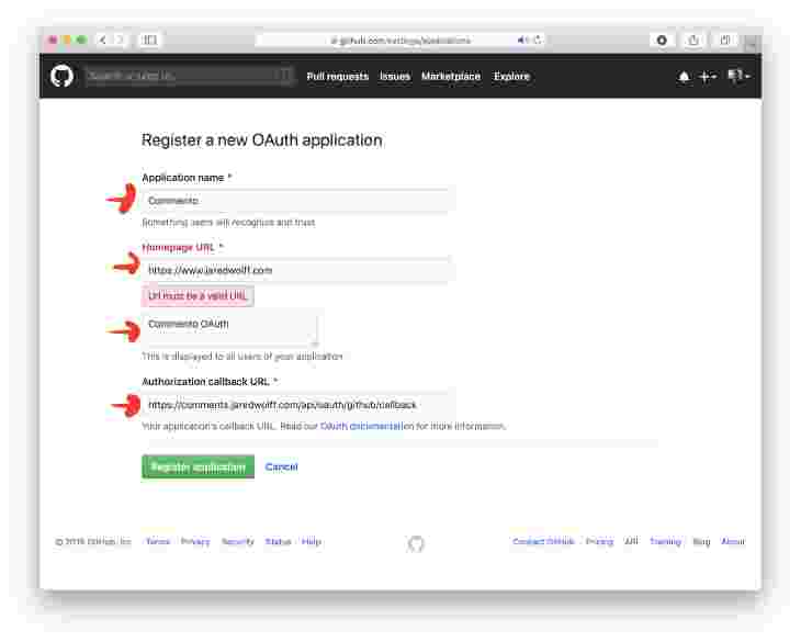 Register new OAuth application