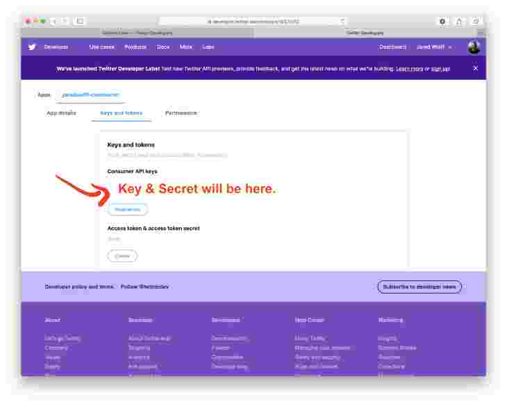 Get oauth key and secret