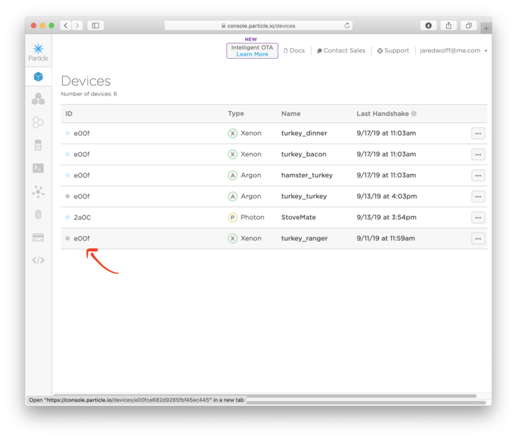 Navigate to device in Particle Console