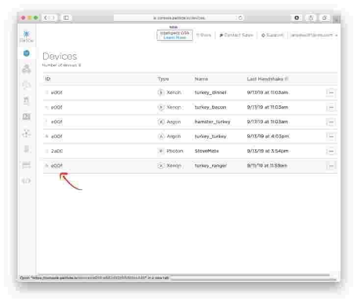 Navigate to device in Particle Console