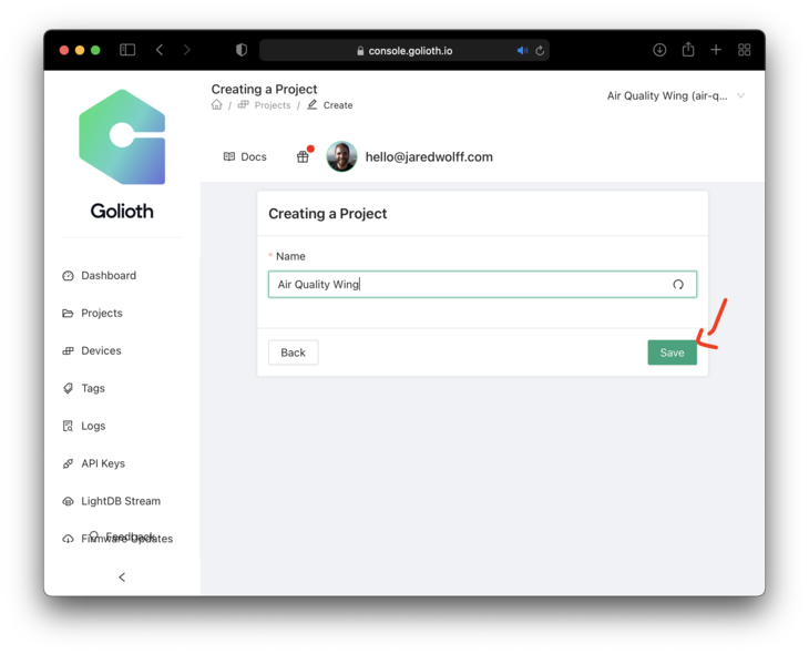 Create a Project inside Golioth