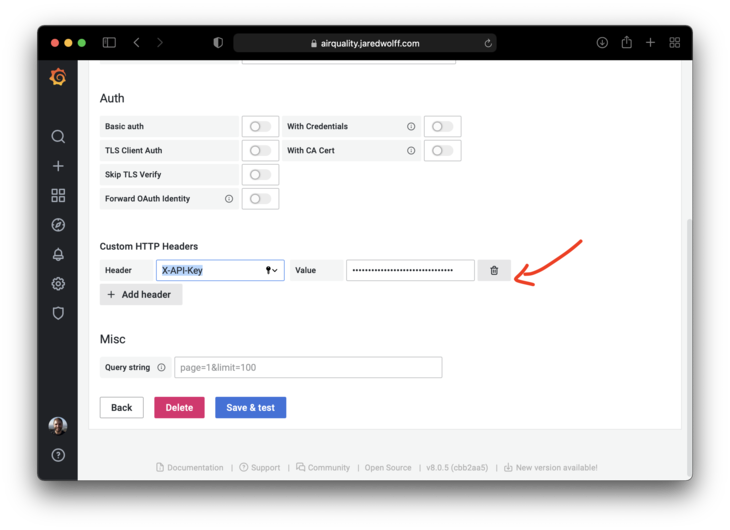 Set the X-API-Key value