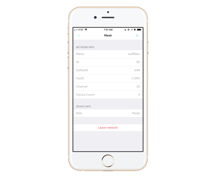 Mesh settings screen