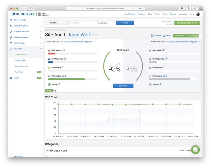 Screenshot of Serpstat Site Audit