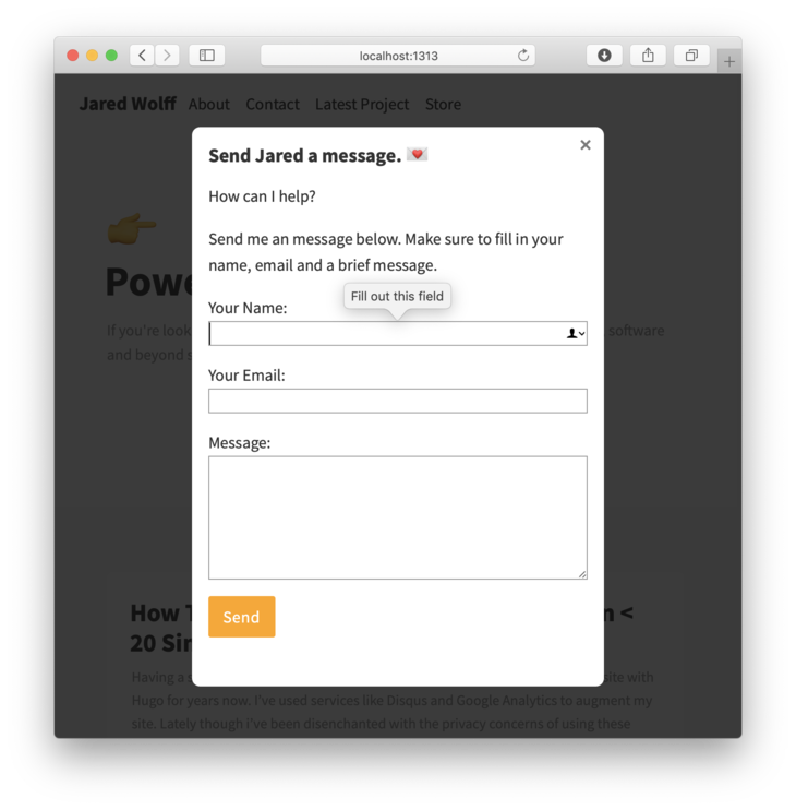 Contact form Screenshot