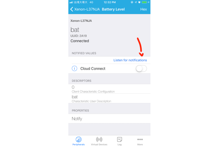 Listen for notifications button