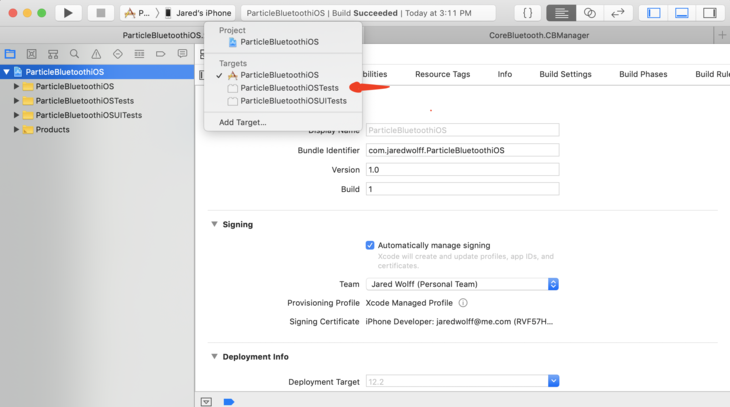 Choosing other part of project in Xcode