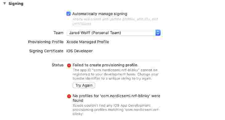 Failed to create provisioning profile error