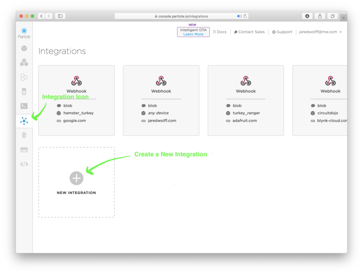 Create new Integration in Particle Console